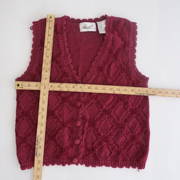 Vintage Attitudes by Renee Burgundy Knit Button Sweater Vest Cottagecore M - Picture 3 of 11